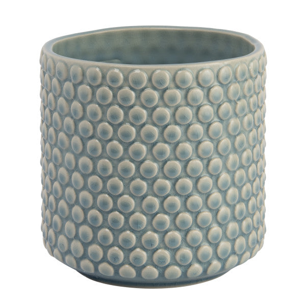 Round Sky Blue Stoneware Planter Pot with Polka Dots